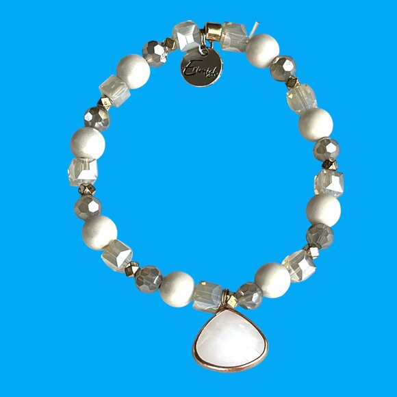 Erimish Faceted and Round Beaded Bracelet Logo Tag Stackable Stretch - Picture 1 of 2